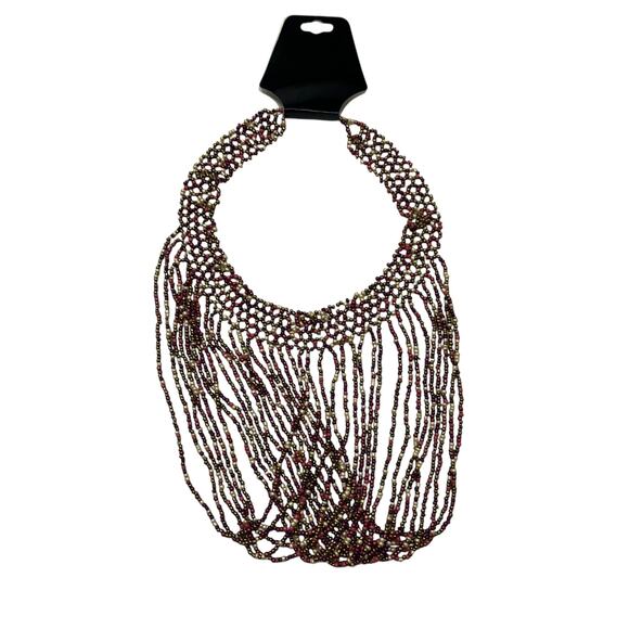 Boho‎ Luxe Fringe Beaded Necklace Tribal Statement Y2K Festival Bold - Picture 1 of 6
